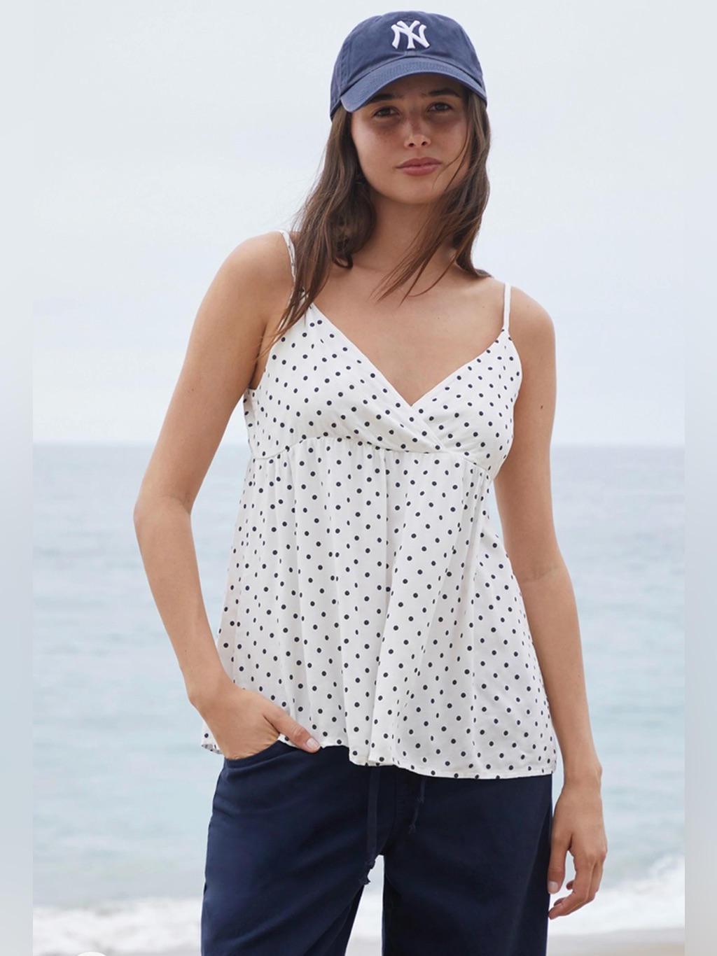 Brandy Melville White Polka Dot Edith Tank Top